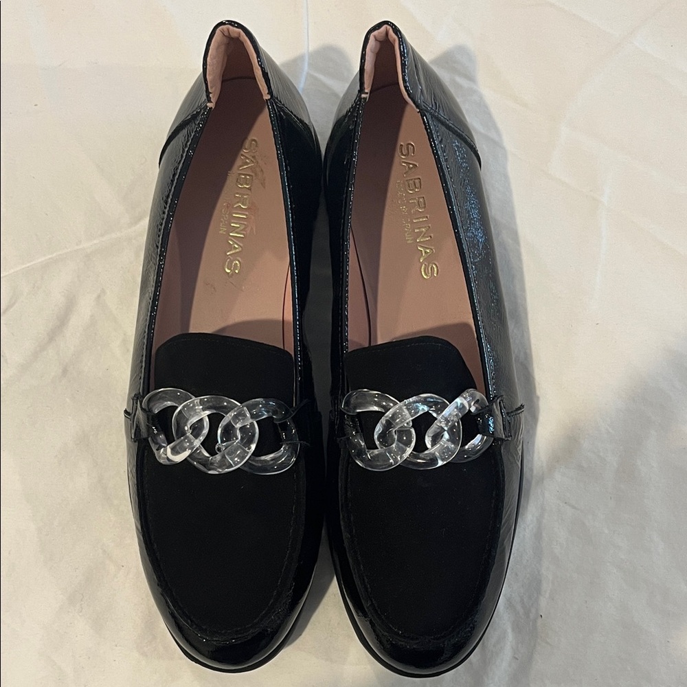 Sabrinas Black Loafers with Silver Chain Detail